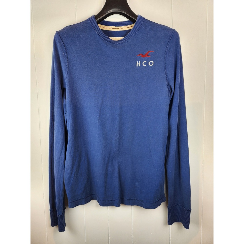 Hollister Mens Blue Long Sleeve Crewneck Shirt HCO Logo Y2K Cotton Large